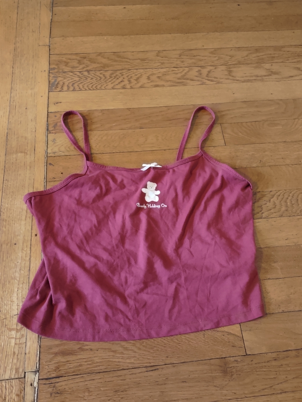 wild fable dark pink cropped tank top wbow and teddy bear "bearly hanging on" XL